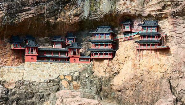 Xuancong temple, its construction on the cliff wall is incredible